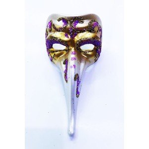 Venetian Long Mask Magnet Made of Fuchsia Color Embroidered Ceramic Material