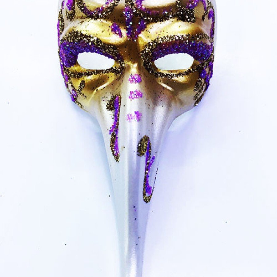 Venetian Long Mask Magnet Made of Fuchsia Color Embroidered Ceramic Material