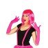 Fuchsia Color Satin Long Gloves and Blunt Party Wig