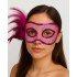 Fuchsia Color Sequin Embroidered Party Mask with Feathers on the Side 23x12 cm