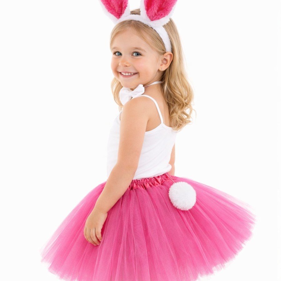 Fuchsia Rabbit Costume Set for Girls - 4 Pieces with Tutu Skirt