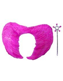 Foldable Children's Pink Angel Wing and Scepter Set with Real Feathers 40x55 cm