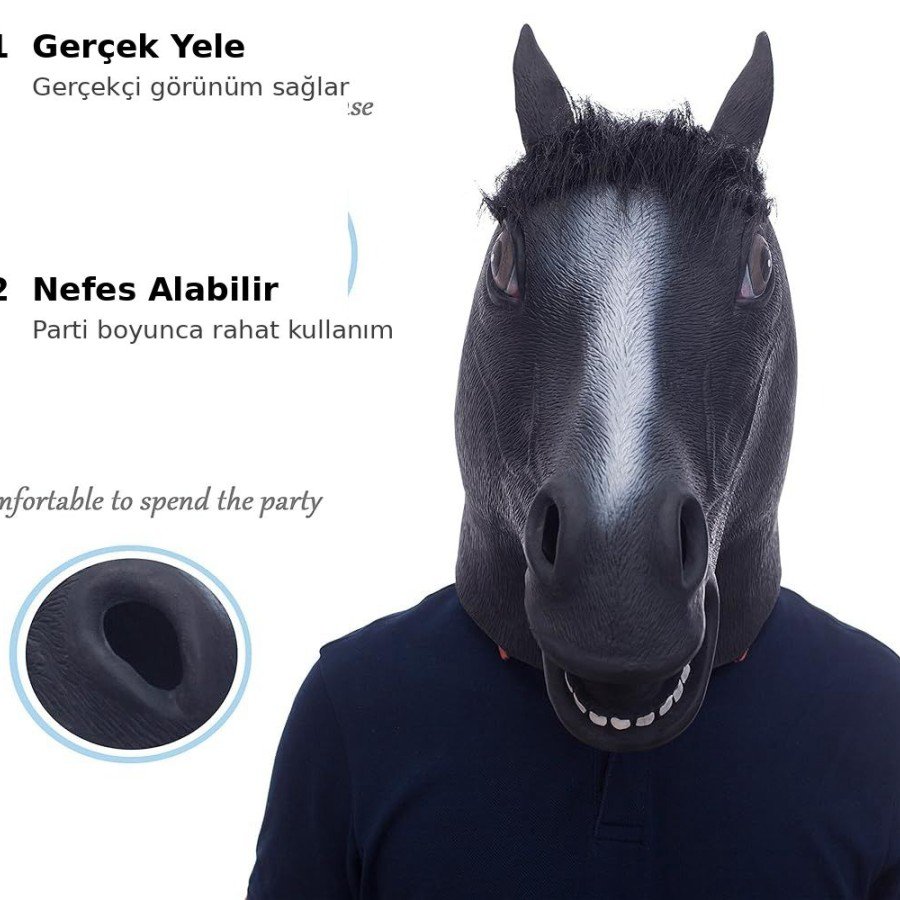 Realistic Horse Head Mask Black Color