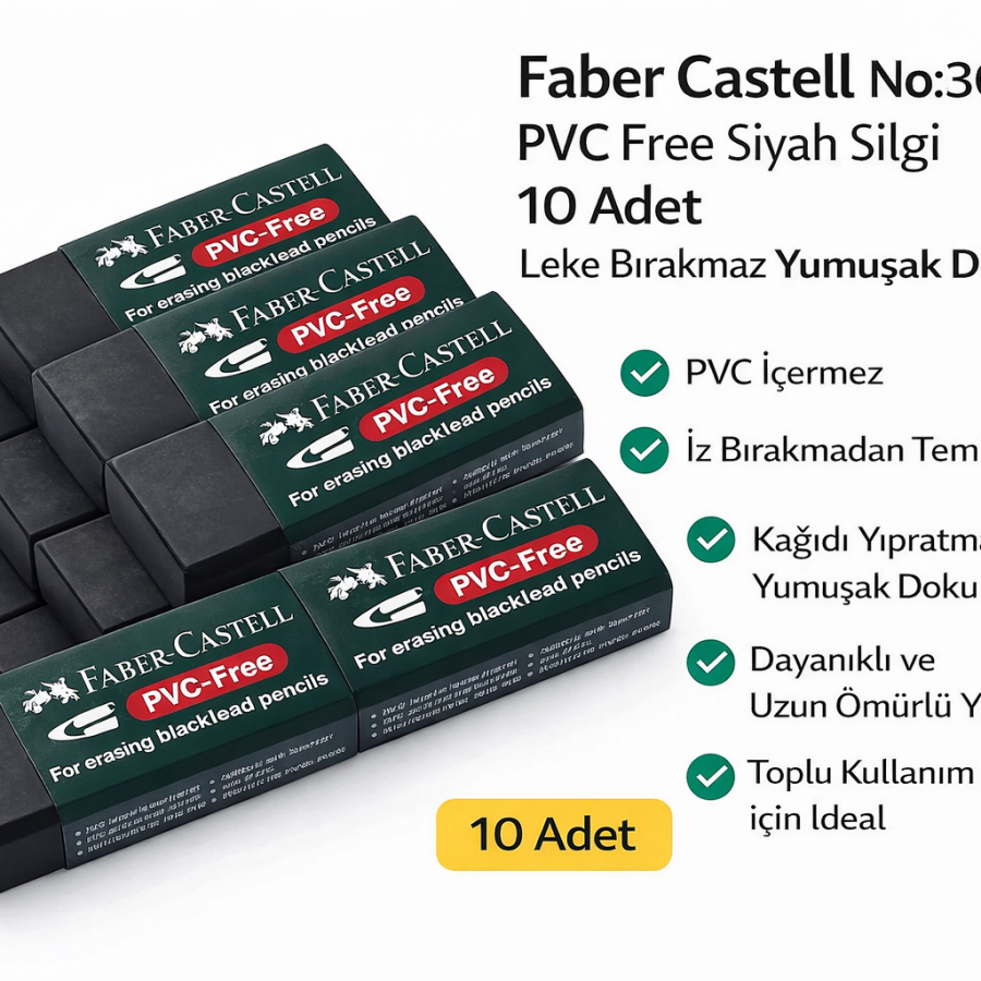 No:30 PVC Free Black Eraser 10 Pieces Does Not Leave Stains Soft Texture
