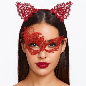 Mysterious Red Lace Mask and Crown Set No 1 - Costume Set