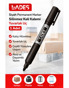 Lades Black Permanent Marker Indelible Box Pen Round Tip 1 Piece