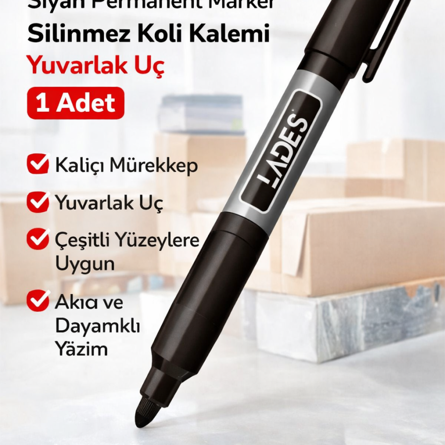 Lades Black Permanent Marker Indelible Box Pen Round Tip 1 Piece
