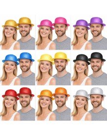 Glitter Silvery Bowler Hat Set of 9 - 9 Color Party and Costume Hats
