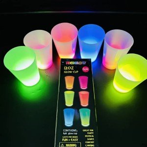 Glow Party Cups 6 Colors 6 Pieces 1.5 oz 4.5 x 6.5 cm