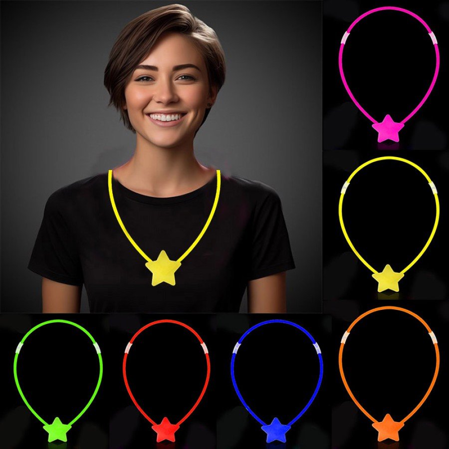 Glow Star Necklace - Glow Necklace - Glow Party Star Necklace 6 Pieces