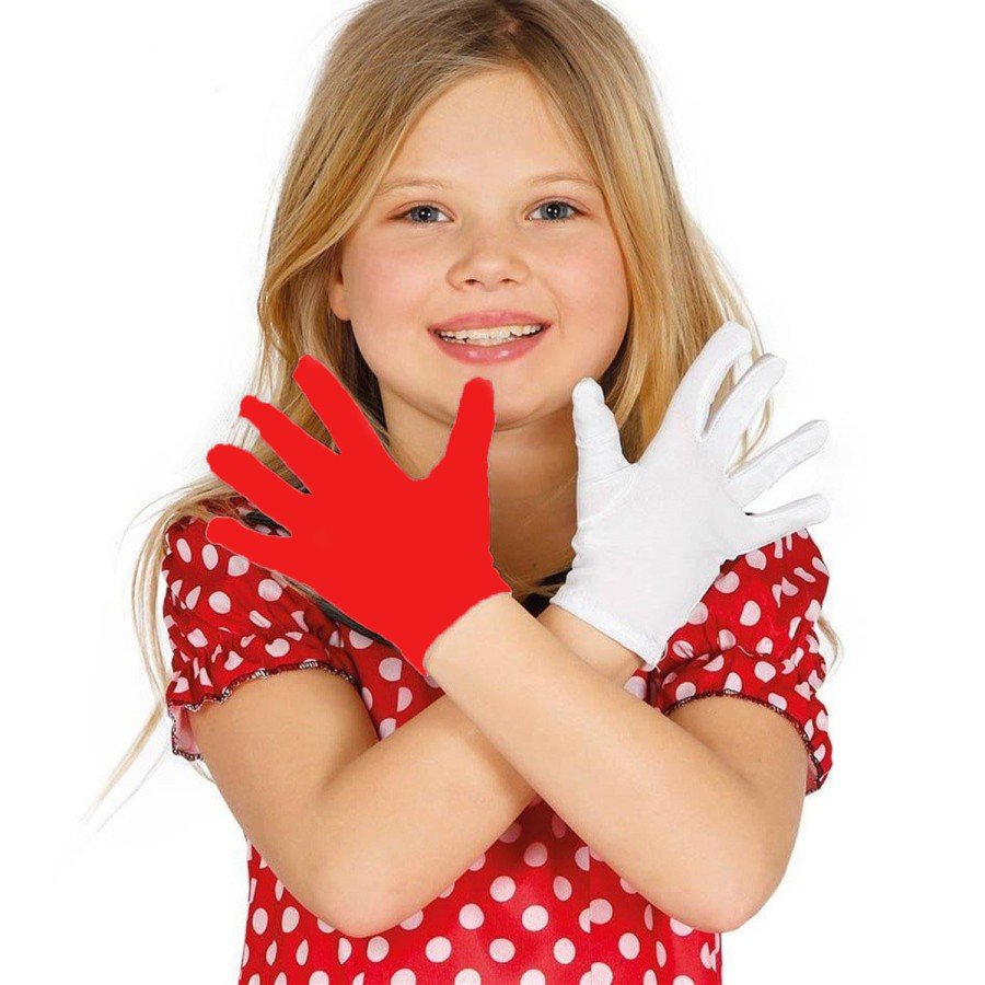 1 Pair Red White Pantomime Gloves Kids Size For Performances