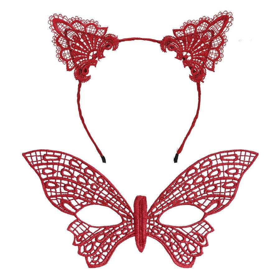 Flashy Red Lace Mask and Crown Set No 7 – For Masquerade and Events