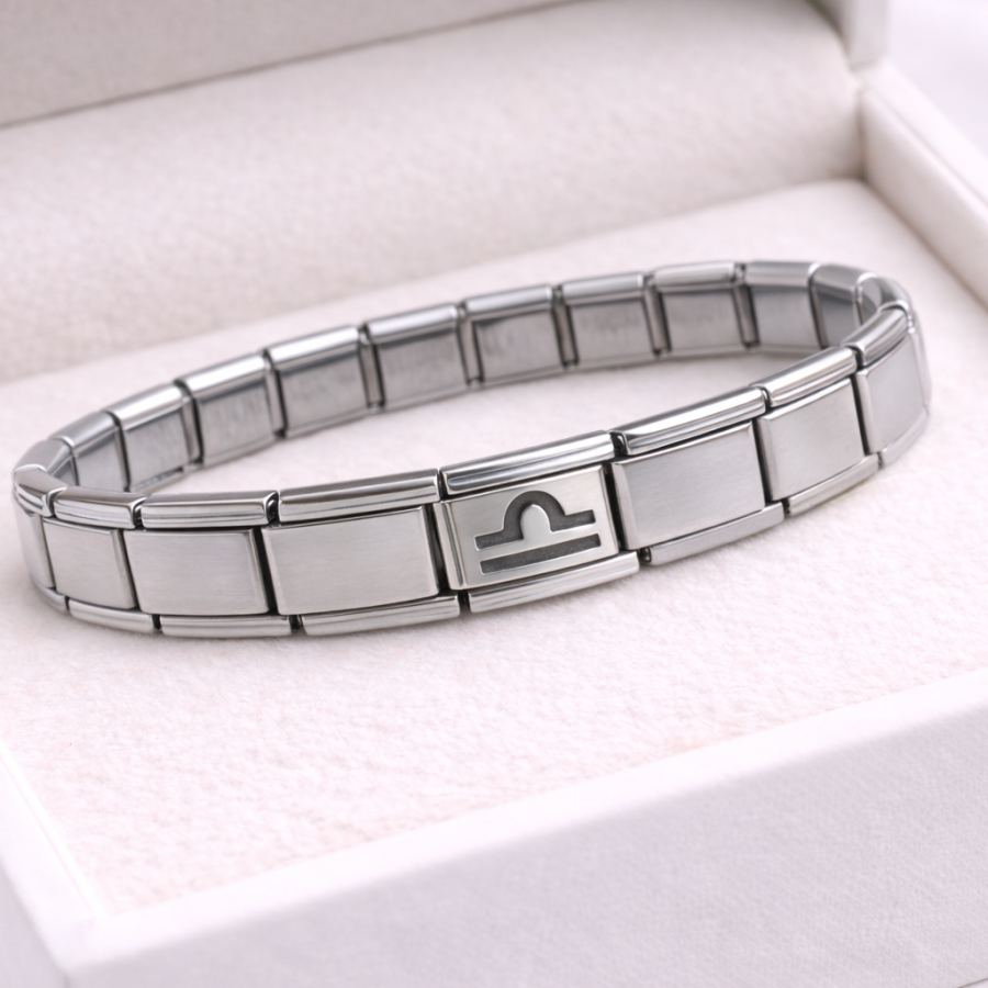 Steel Nomination Bracelet Libra | Stainless Steel Zodiac Sign Charm Detailed | Elegant and Balanced Design Steel Nomination Bracelet Libra | Stainless Steel Zodiac Sign Charm Detailed | Elegant and Balanced Design