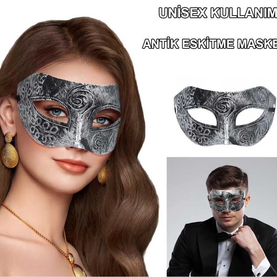 Silver Antique Face Mask - Antique Style Ball Mask
