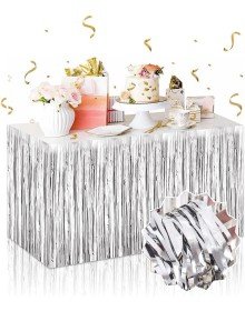 Silver Metalized Table Skirt 275x75 cm – Self Adhesive