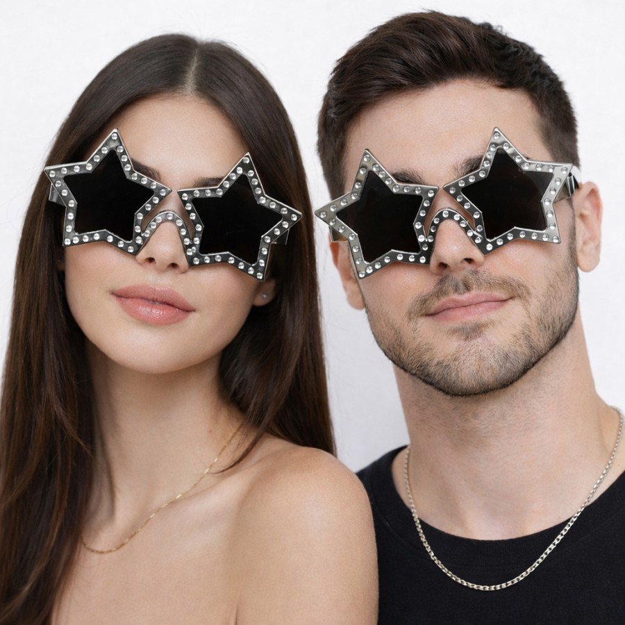 Silver Color Disco Star Retro Party Glasses 16X7 cm Silver Color Disco Star Retro Party Glasses 16X7 cm