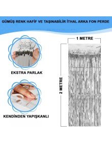 Silver Color Extra Metalized Shiny Fringed Background Curtain Imported A Quality 1x2 Meters