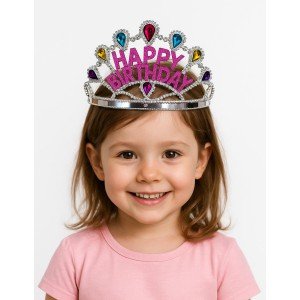 Silver Color Happy Birthday Written Birthday Crown 60 cm
