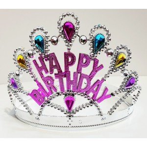 Silver Color Happy Birthday Written Birthday Crown 60 cm