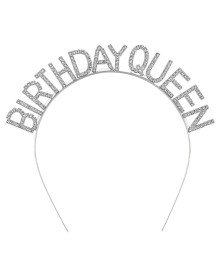 Silver Color Crystal Stone Shiny Birthday Queen Written Queen Crown 16x17 cm