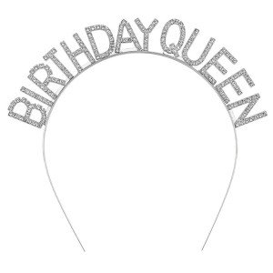 Silver Color Crystal Stone Shiny Birthday Queen Written Queen Crown 16x17 cm