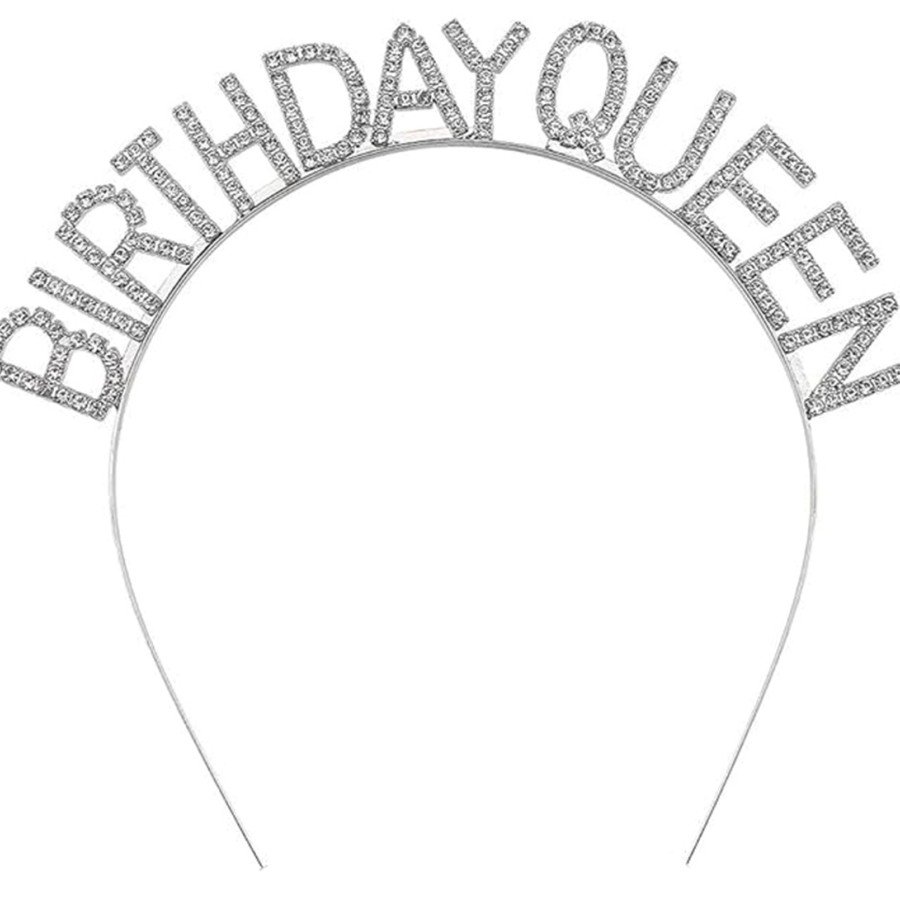 Silver Color Crystal Stone Shiny Birthday Queen Written Queen Crown 16x17 cm