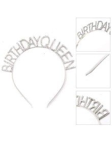Silver Color Crystal Stone Shiny Birthday Queen Written Queen Crown 16x17 cm