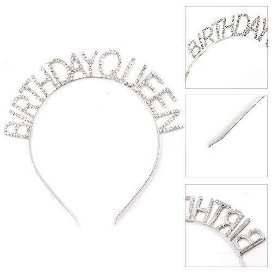 Silver Color Crystal Stone Shiny Birthday Queen Written Queen Crown 16x17 cm