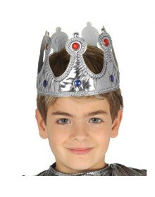 Children's King Crown Made of Silver Color Fabric Material 57 cm