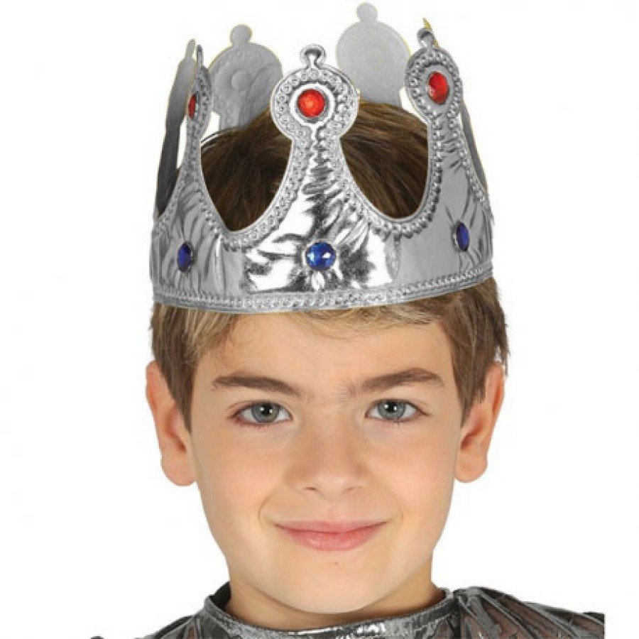 Children s King Crown Made of Silver Color Fabric Material 57 cm