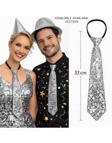 Silver Color Sequined Sparkling Party Tie 33 cm