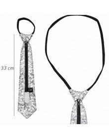 Silver Color Sequined Sparkling Party Tie 33 cm