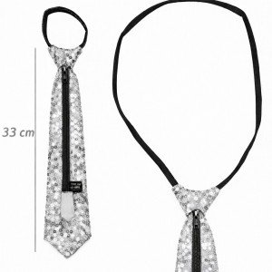 Silver Color Sequined Sparkling Party Tie 33 cm Silver Color Sequined Sparkling Party Tie 33 cm