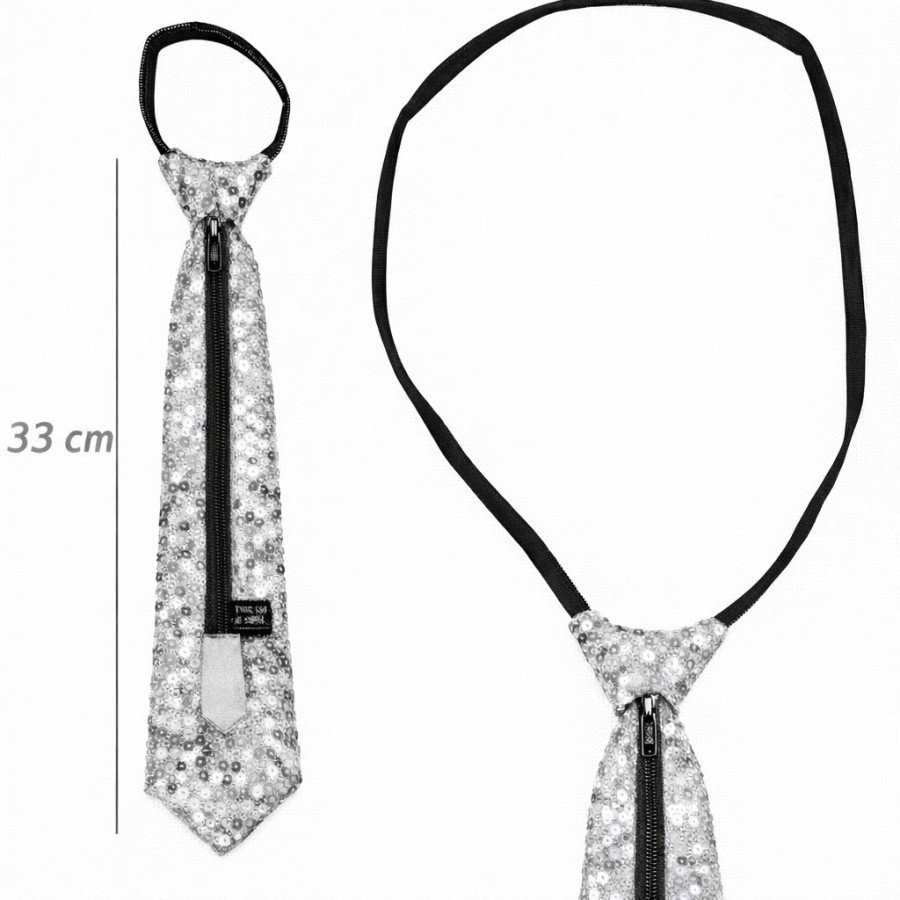 Silver Color Sequined Sparkling Party Tie 33 cm