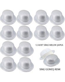 Silver Color Silvery Bowler Round Party Hat 12 Pieces