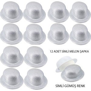 Silver Color Silvery Bowler Round Party Hat 12 Pieces Silver Color Silvery Bowler Round Party Hat 12 Pieces