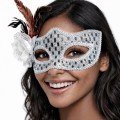 Silver Color Feathered Prom Mask Women s Party Accessory Silver Color Feathered Prom Mask Women s Party Accessory