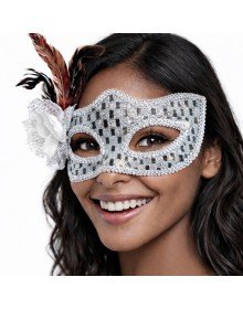 Silver Color Feathered Prom Mask Women's Party Accessory