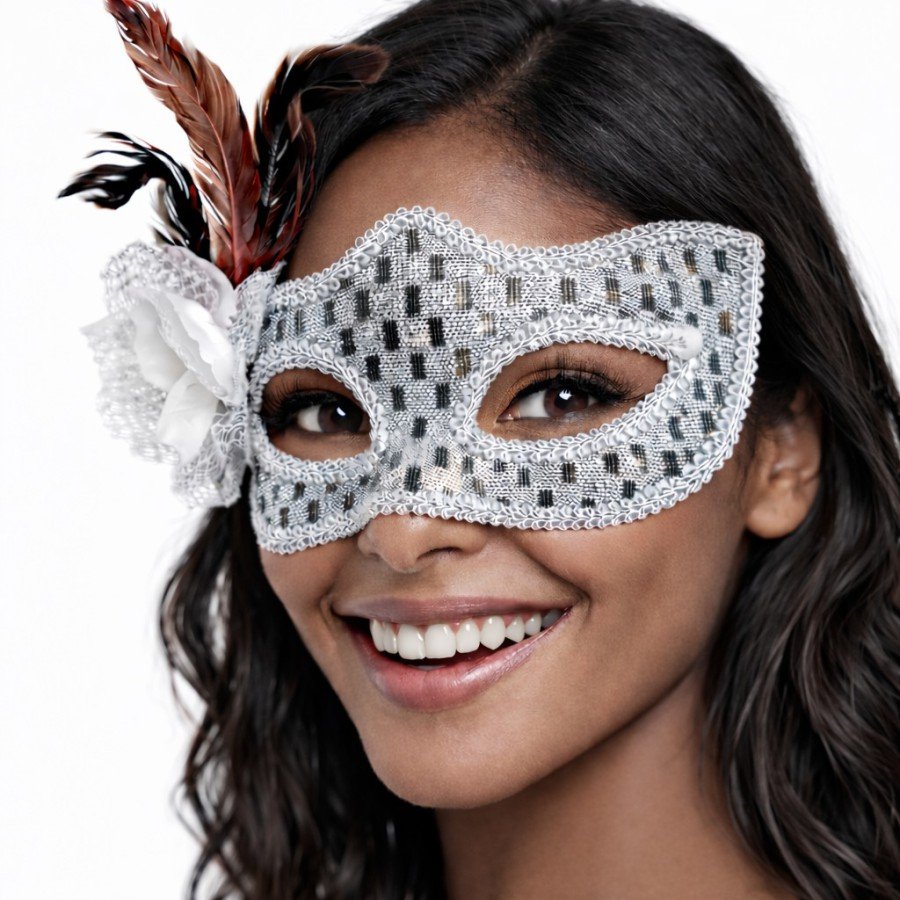 Silver Color Feathered Prom Mask Women s Party Accessory Silver Color Feathered Prom Mask Women s Party Accessory