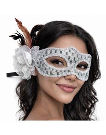 Silver Color Feathered Prom Mask Women's Party Accessory