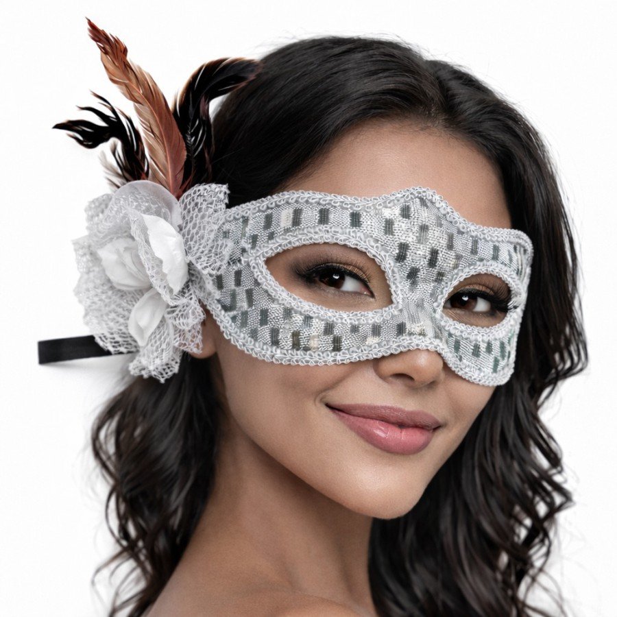 Silver Color Feathered Prom Mask Women s Party Accessory Silver Color Feathered Prom Mask Women s Party Accessory