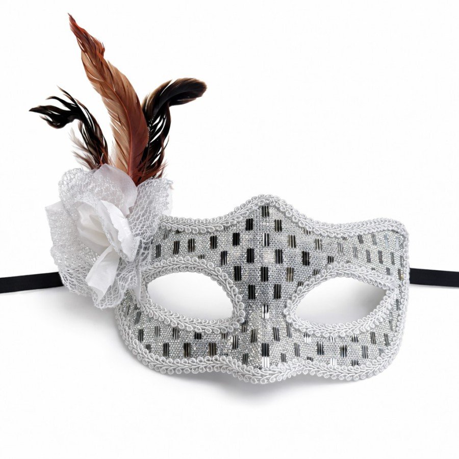 Silver Color Feathered Prom Mask Women s Party Accessory Silver Color Feathered Prom Mask Women s Party Accessory