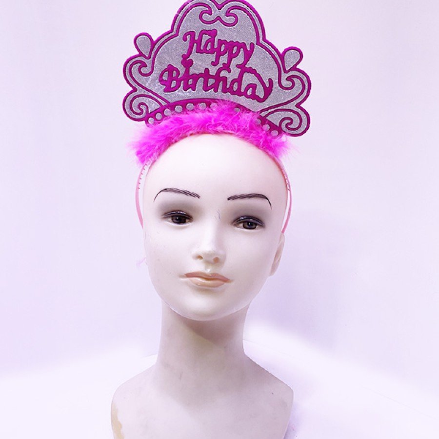 Happy Birthday Neon Pink Color Birthday Crown 24x15 cm