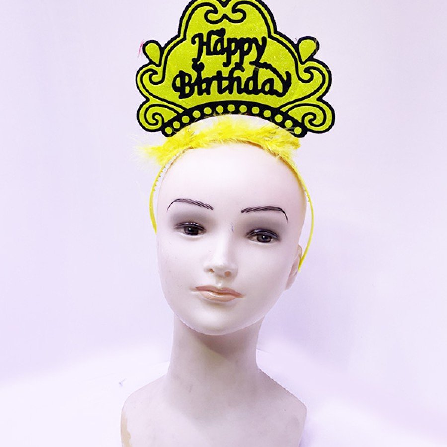 Happy Birthday Neon Yellow Color Birthday Crown 24x15 cm