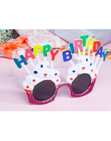 White Fuchsia Color Party Glasses with Happy Birthday Written 12x7 cm