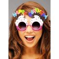 White Fuchsia Color Party Glasses with Happy Birthday Written 12x7 cm