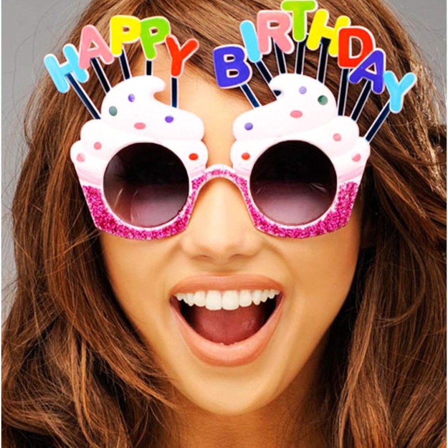 White Fuchsia Color Party Glasses with Happy Birthday Written 12x7 cm