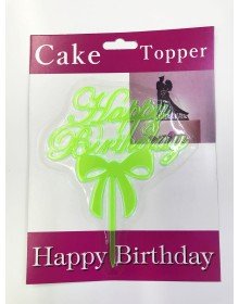Happy Birthday Written Bow Cake Cake Stick Green Color