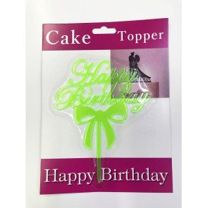 Happy Birthday Written Bow Cake Cake Stick Green Color