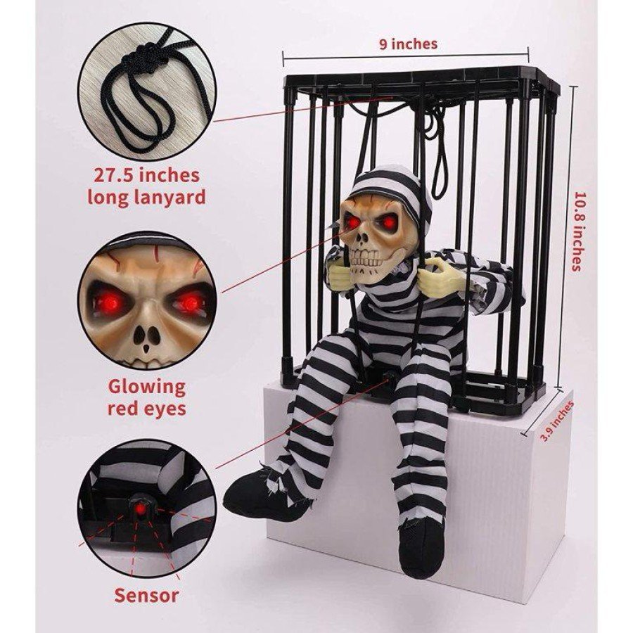 Prisoner Looking Skull Skeleton Decoration with Animated Sound Sensor 22x27 cm